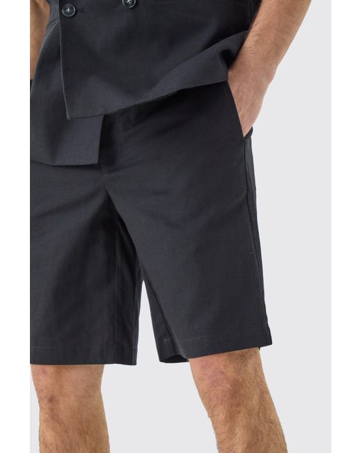 BoohooMAN Black Comfort Waistband Linen Blend Smart Shorts for men