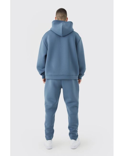 BoohooMAN Blue Tall Oversized Boxy Bonded Scuba Hooded Tracksuit for men