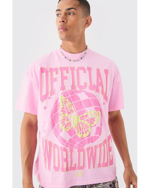BoohooMAN Pink Oversized Puff Print Discoball Wash T-shirt for men