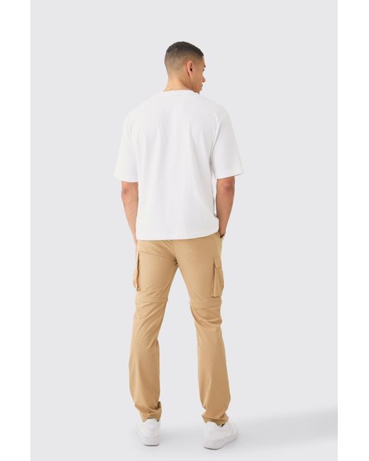 BoohooMAN Natural Technical Stretch Zip Off Hybrid Cargo Pants for men