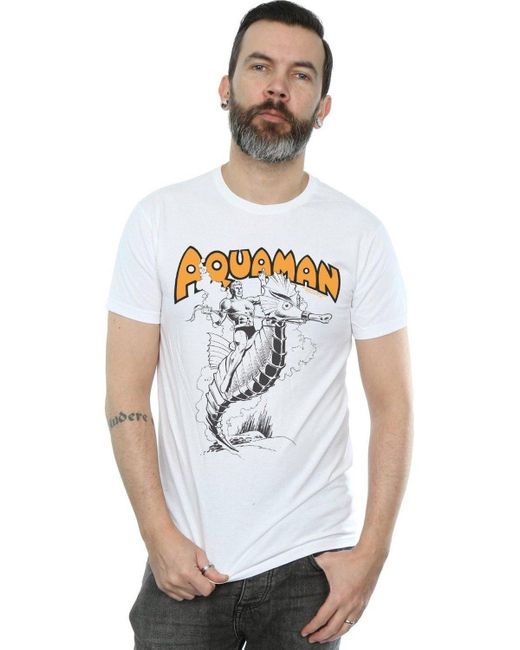 BoohooMAN White Dc Comics Aquaman Mono Action Pose T-shirt for men