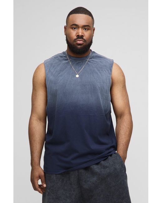 Boohoo Blue Plus Regular Fit Drop Armhole Spray Wash Tank
