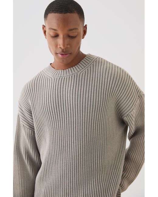 BoohooMAN Gray Oversized Boxy Acid Wash Sweater In Stone for men
