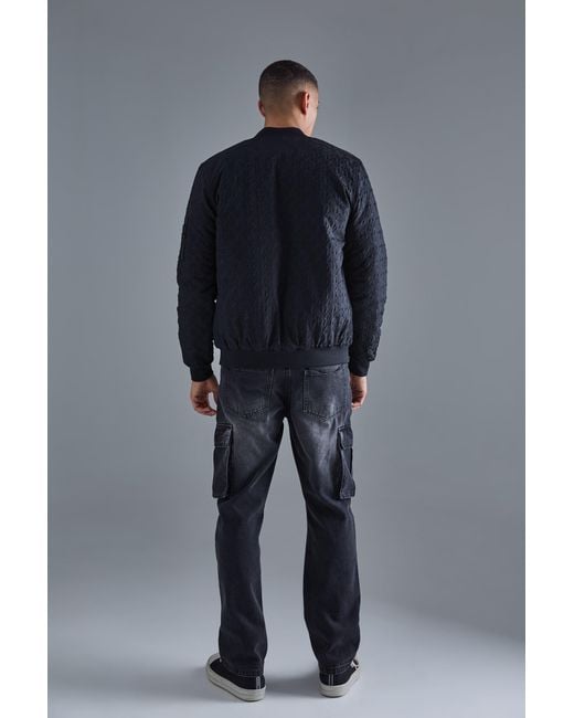 BoohooMAN Gray Embossed Dogtooth Bomber Jacket for men