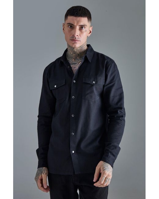 BoohooMAN Blue Tall Longsleeve Washed Twill Shirt for men