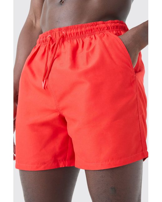 BoohooMAN Red Plain Mid Length Swim Short for men