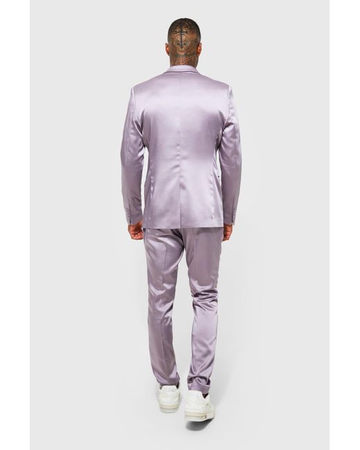 Boohoo Purple Skinny Satin Suit Trouser for men