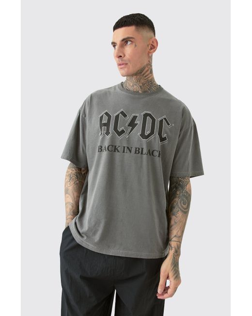 BoohooMAN Gray Tall Oversize Acdc Acid Wash License T-shirt Grey for men
