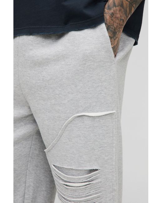 BoohooMAN Tall lockere zerrissene Jogginghose in Gray für Herren