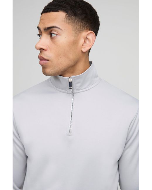 BoohooMAN Slim-Fit Sweatshirt mit Trichterkragen und 1/4 Reißverschluss in Gray für Herren