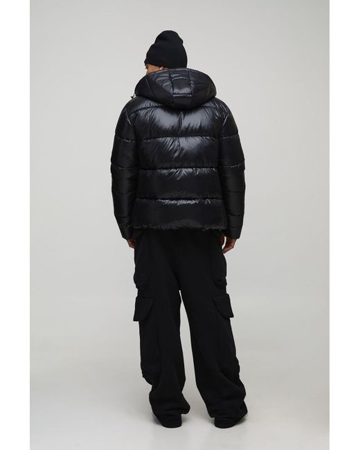 BoohooMAN Black High Shine Panel Puffer Jacket for men