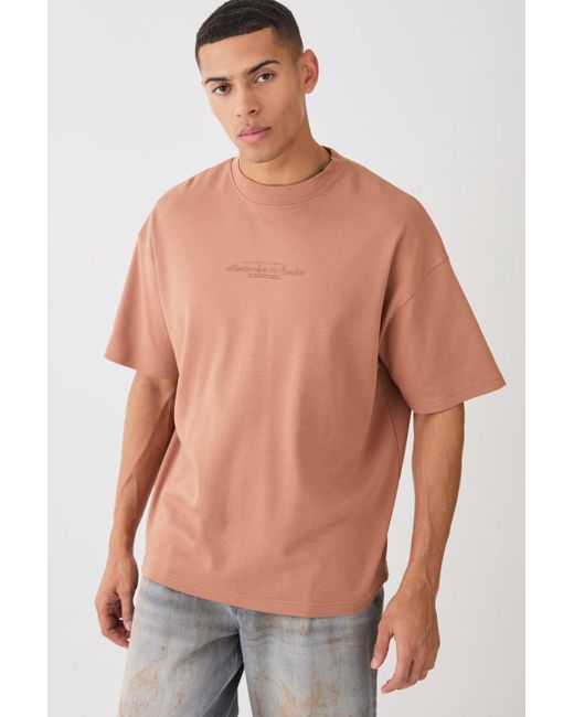 BoohooMAN Natural Oversized Extended Neck Printed T-shirt for men