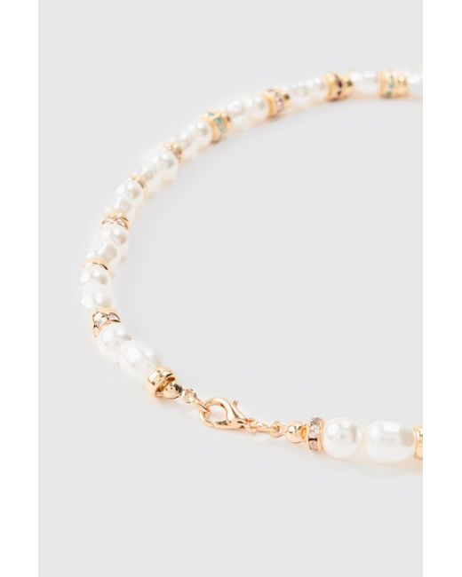 BoohooMAN Multicolor Pearl Bead Necklace With Cross Charms In Gold for men