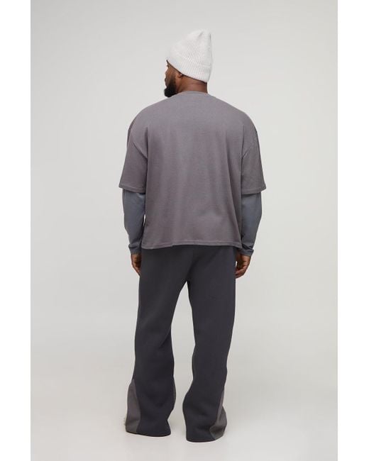 BoohooMAN Blue Plus Oversized Boxy Embossed Washed Faux Layer T-Shirt & Relaxed Jogger Set for men