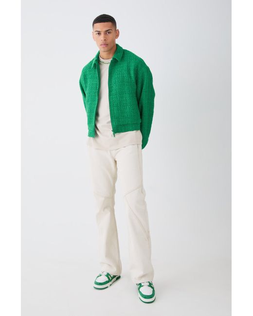 BoohooMAN Green Oversized Boxy Boucle Zip Through Jacket for men