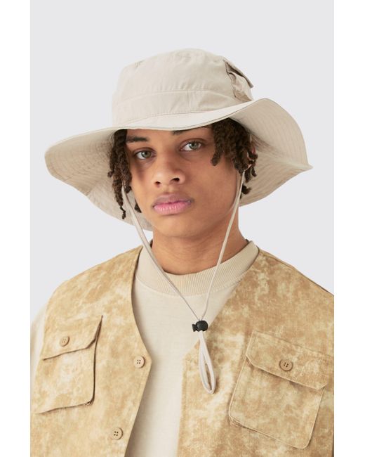 BoohooMAN Natural Wide Brim Fisherman Hat In Stone for men