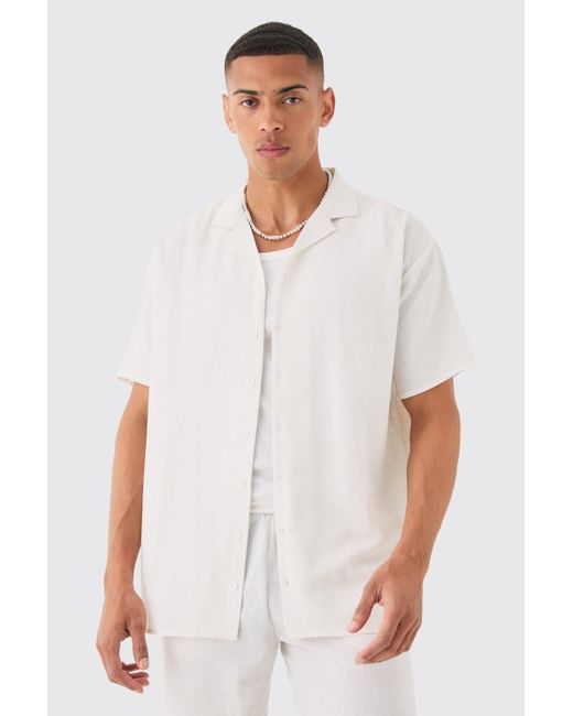 BoohooMAN White Oversized Linen Look Revere Shirt for men