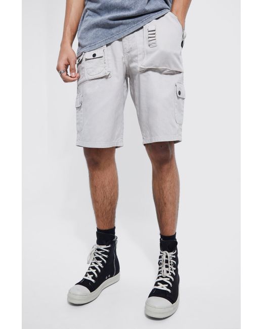 BoohooMAN Tall Relaxed Fit Multi Pocket Cargo Short in Gray for Men Lyst