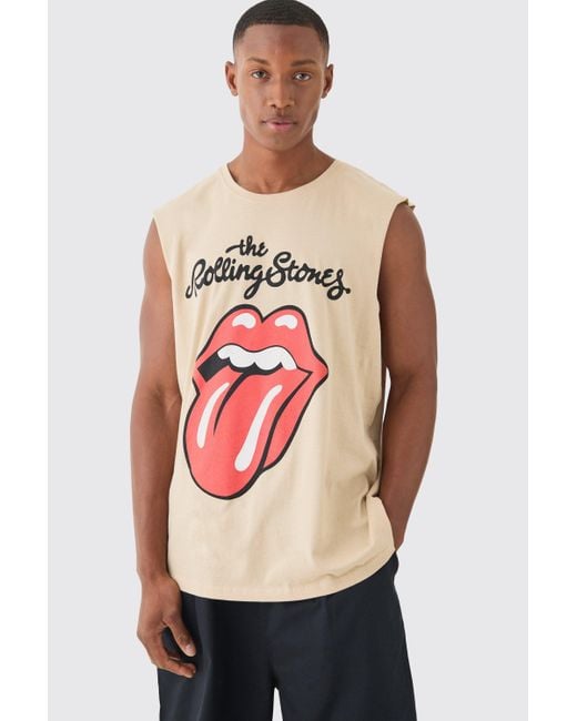BoohooMAN Red Oversized Rolling Stones License Tank for men