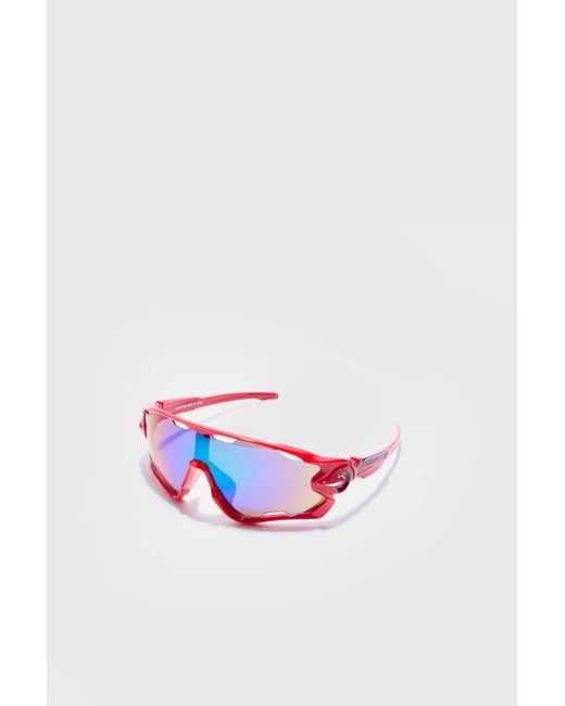 BoohooMAN White Racer Mirror Lens Sunglasses for men