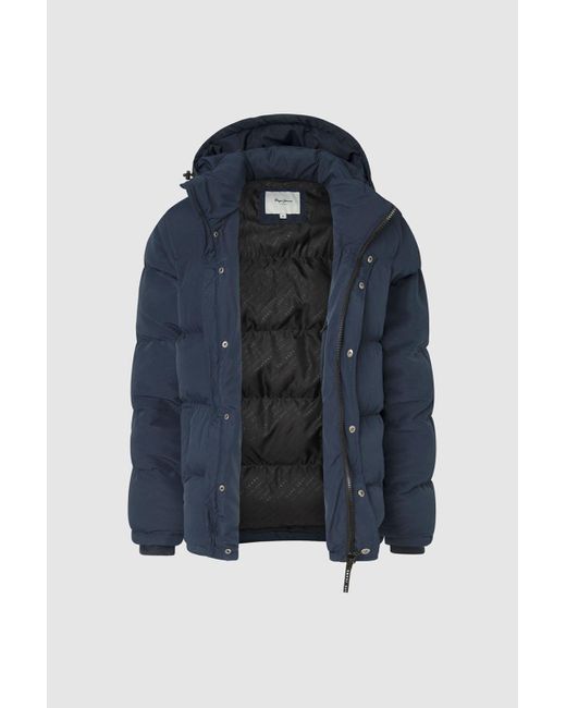 BoohooMAN Blue Pepe Jeans Tobias Large Baffle Hooded Jacket Navy for men
