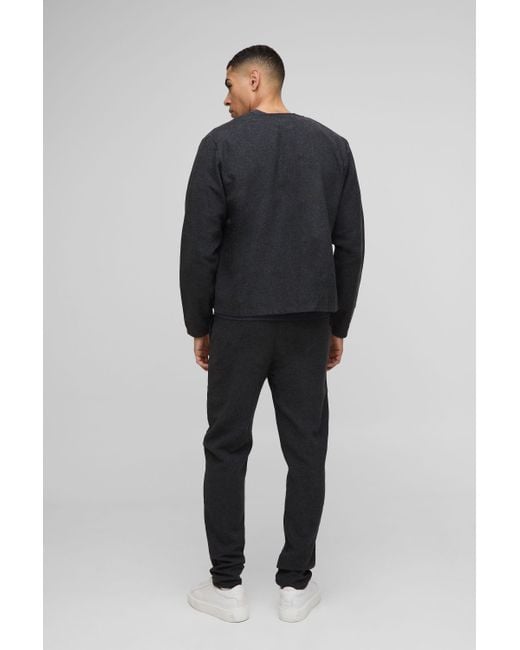 BoohooMAN Blue Brushed Zip Through Collarless Jacket for men