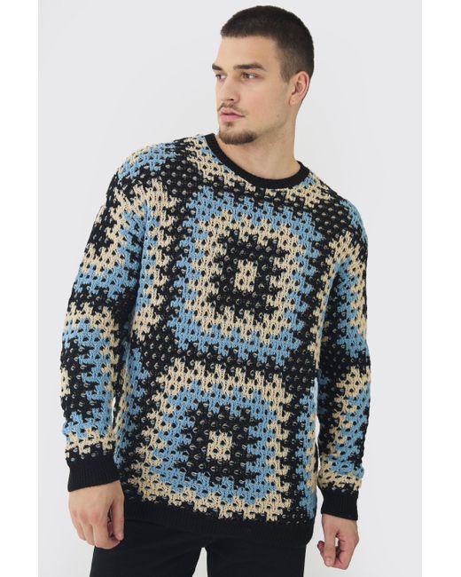 BoohooMAN Blue Tall Oversized Crochet Sweat for men