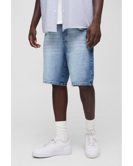 BoohooMAN Blue Relaxed Fit Extreme Washed Woven Tab Jean Shorts for men