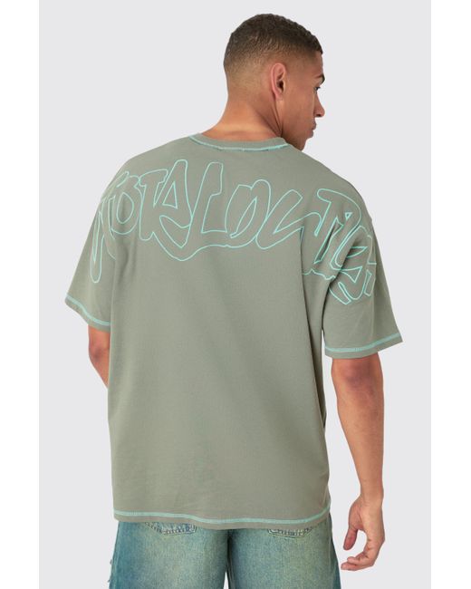 BoohooMAN Green Oversized Contrast Stitch Applique T-shirt for men