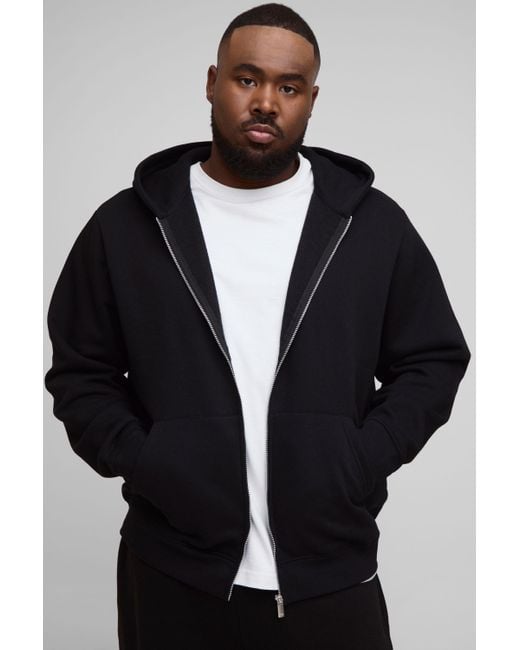 BoohooMAN Black Plus Basic Regular Zip Through Hoodie for men