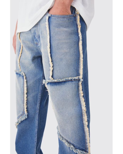 BoohooMAN Lockere Jeans mit ausgefranstem Saum in Blue für Herren