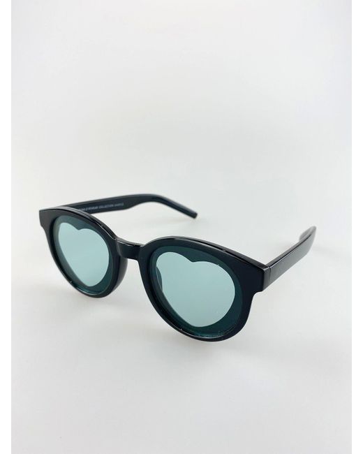BoohooMAN Blue Svnx Plastic Round Frame Sunglasses With Heart Lenses for men