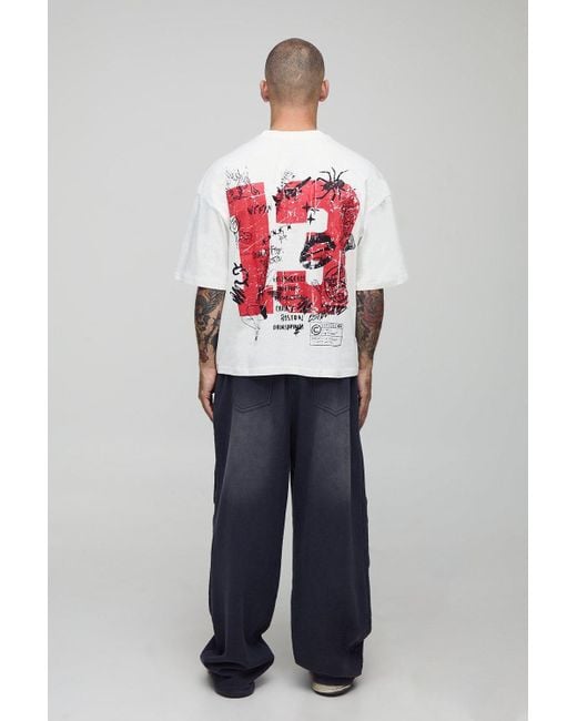 BoohooMAN Gray Oversized Boxy Ofcl Printed T-Shirt for men