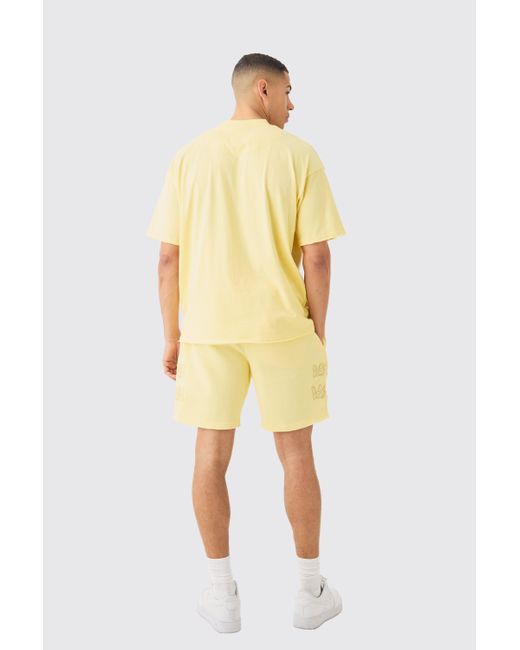 BoohooMAN Yellow Boxy Zip Through Distressed Hooded Short Tracksuit for men