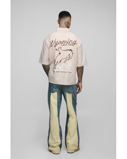 BoohooMAN Blue Tall Gusset Back Panel Relaxed Flared Jeans for men