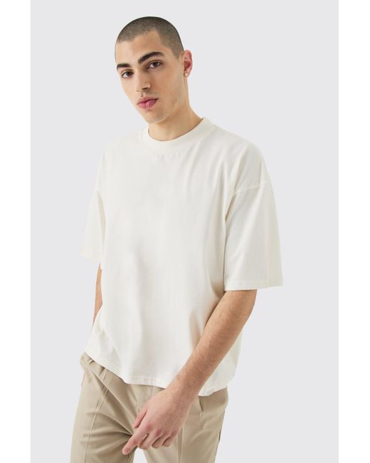BoohooMAN White Oversized Extended Neck Boxy Heavyweight T-shirt for men