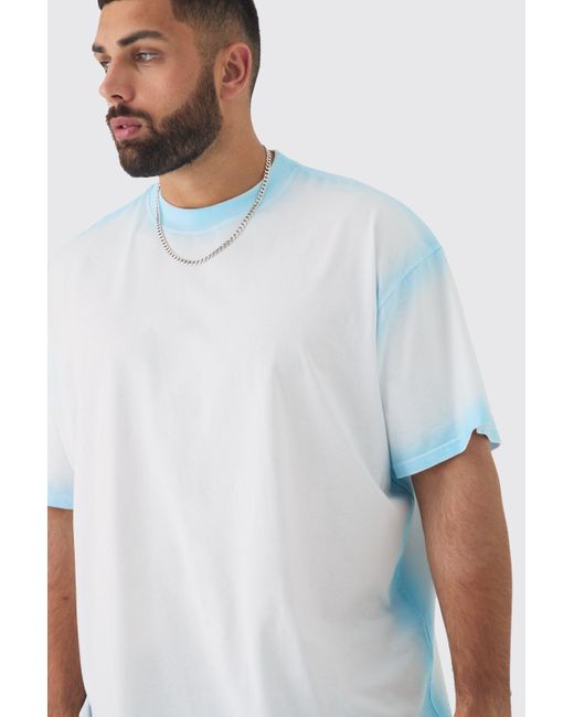 BoohooMAN White Plus Oversized Extended Neck Spray Wash T-shirt for men