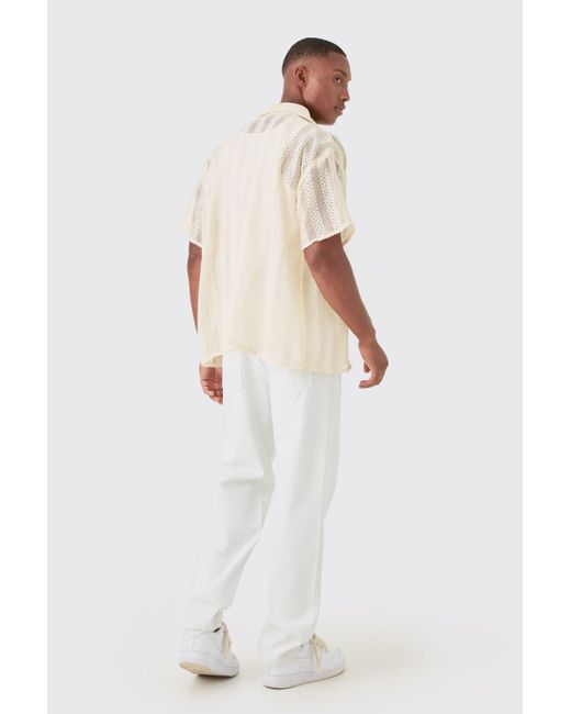 BoohooMAN White Boxy Open Lace Stripe Shirt for men