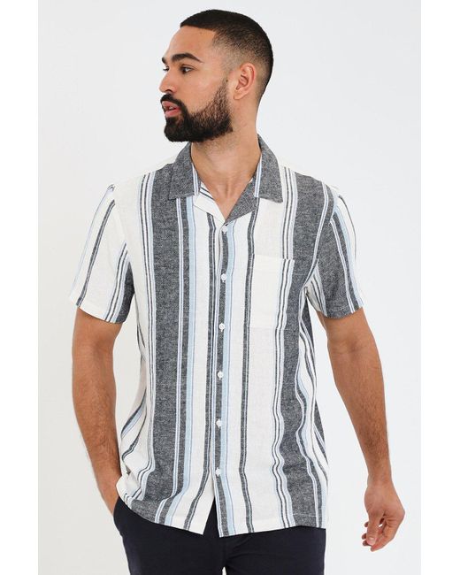 BoohooMAN Blue Threadbare 'indigo' Luxe Linen Bland Revere Collar Short Sleeve Shirt for men