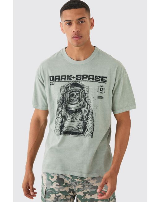 BoohooMAN Gray Oversized Washed Skeleton Astronaut T-shirt for men
