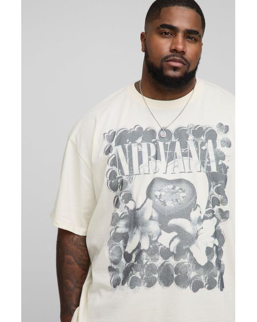 BoohooMAN Plus Oversize T-Shirt mit lizenziertem Nirvana-Print in Gray für Herren