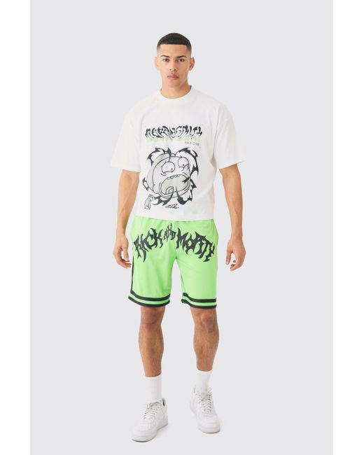 BoohooMAN Green Oversized Rick And Morty License T-shirt And Short Set for men