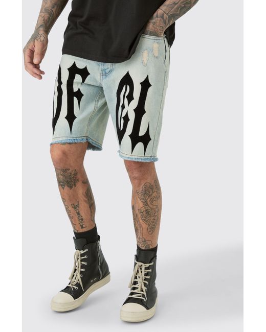 BoohooMAN Black Tall Ice Blue Wash Ofcl Straight Fit Denim Short for men