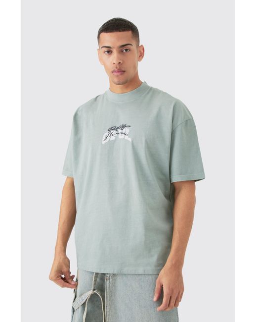 BoohooMAN Gray Oversized Extended Neck Ofcl Racing Acid Wash T-shirt for men