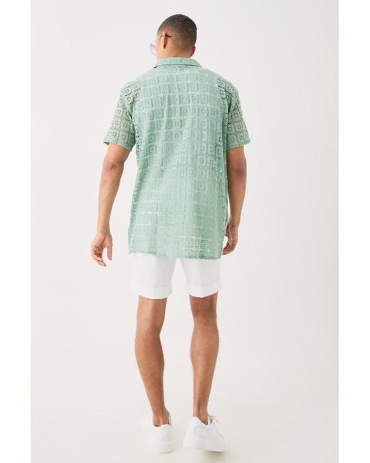 BoohooMAN Green Oversized Open Weave Lace Shirt for men