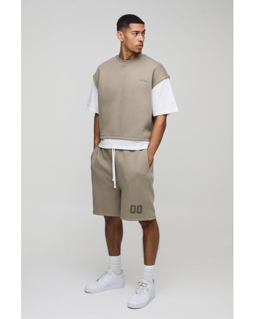 Boohoo Natural Oversized Boxy Ofcl Faux Layer Short Set