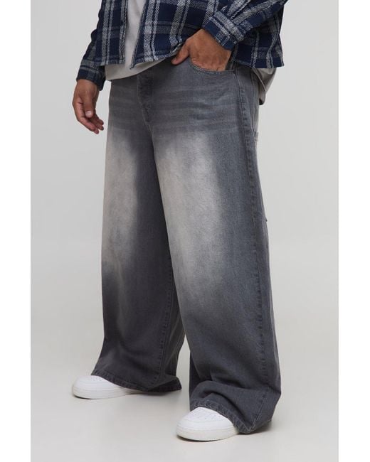 BoohooMAN Black Plus Parachute Extreme Washed Woven Tab Jeans for men