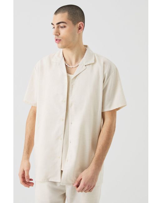 BoohooMAN Natural Short Sleeve Oversized Linen Shirt & Short for men