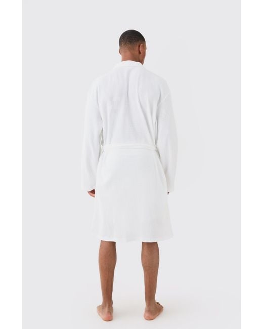 BoohooMAN Lightweight Waffle Loungewear Robe In White for men