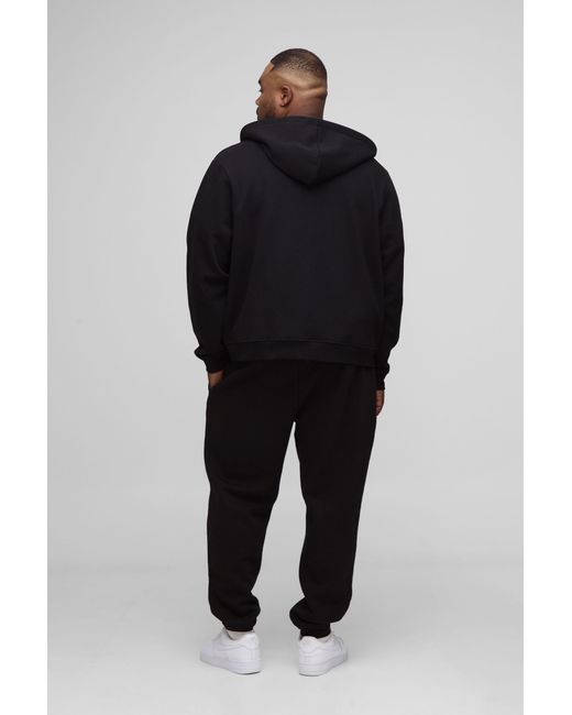 BoohooMAN Black Plus Basic Boxy Zip Through Hoodie for men